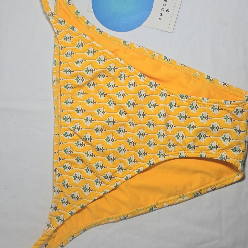 Women's Dainty Lotus Print High Leg Cheeky Bikini Bottom - RHODE Yellow/Tur